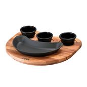 Lava Döküm 10x20 CM Böbrek Formlu Fajita Tabağı ve Kayın Servis Ahşabı LV ECO FT 1020 T12 K4