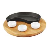 Lava Döküm 10x20 CM Damla Formlu Kayın Servis Ahşabı ve Yingyang Fajita Tabağı LV ECO FT D 1020 K4
