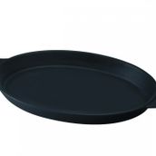 Lava Döküm Demir Yekpare Çift Kulplu 18x24 cm Siyah Döküm Oval Fajita Tabağı