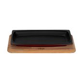 Lava Döküm Dikdörtgen Servis Tabağı ve Kayın Ahşap Altlık 30×15 CM Bordo LV ECO ST 3015 K4 BR