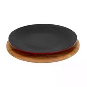 Lava Döküm Yuvarlak Servis Tabağı Ve Kayın Servis Ahşabı. Çap(Ø)25Cm.-Bordo