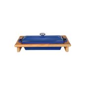 Lava Mavi 11x29 cm Döküm Ekmek Kabı ve Ahşap Standı