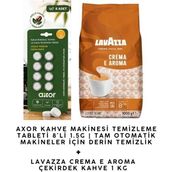 Lavazza Crema E Aroma Çekirdek Kahve 1 kg + Axor Kahve Makinesi Temizleme Tableti 8'li Set - 1000 gram