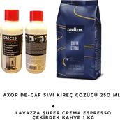 Lavazza Super Crema Çekirdek Kahve 1 kg + Axor De-Caf Sıvı Kireç Çözücü 250 ml Seti