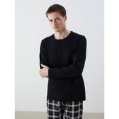 LC WAIKIKI Siyah Bisiklet Yaka Uzun Kollu Erkek Pijama Üst