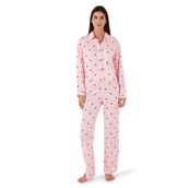 Lela Desenli Rahat Kesim Bol Paça Yazlık Gömlek Yaka Kadın Pijama Takımı (TOZ PEMBE, M)