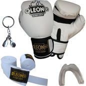 Leon 1982 8 Oz Blade Training Beyaz Boks Eldiveni Bandaj Dişlik Anahtarlık Seti
