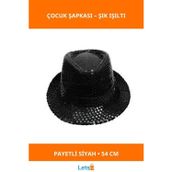 Letsii Siyah Fötr Çocuk Şapkası 54 cm Payetli