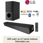 Lg Ev Sinema & Soundbar Sistem Dts Virtual: x 600W Yüksek Ses ve Kalite, 4.1 Kanal Sinema Deneyimi, Kablosuz Bluetooth Optik, HDMI ve USB Ses Sistemi - Siyah