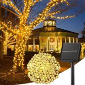 Light Home Güneş Enerjili 10 Metre 100 LED Dış Mekan Dekoratif Bahçe Işık Zinciri Sıcak Beyaz, 8 Farklı Işık Modu, Solar Led Aydınlatma Balkon, Çit, Ağaç, Teras ve Yılbaşı Süsleme (【2 Paket】)