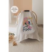 Lilabio %100 Pamuk Isme Özel Çift Katlı Müslin Puset Örtüsü - Minnie Mouse - 001 - Beyaz