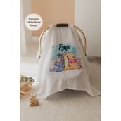Lilabio %100 Pamuk Isme Özel Çift Katlı Müslin Puset Örtüsü - Winnie The Pooh - 001 - Beyaz