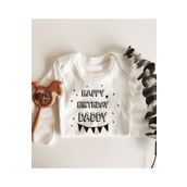 Limon Happy Birthday Daddy Flamalı Uzun Kol Çıtçıtlı Organik Bebek Body