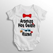 Limon Yenidoğan Beyaz Aramıza Hoş Geldin Kuzen Yazılı Baskılı Bebek Zıbını