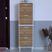 Lina Vella Home Pratik' 2 Li Kapı Önü 52 x 168 x 25,5 Cm’ Lik 4 Düşer Kapak 8 Göz Bölmeli Ayakkabılık - Beyaz - Meşe