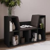 Livora Minderli Kitaplık - Oturma Alanlı 103 cm Minimalist Tasarım, Antrasit