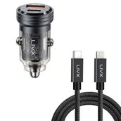 LivX Transparent 45W PD/QC Mini Araç Şarj Cihazı ve 1 m iPhone Hızlı Şarj Kablosu