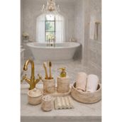 lufen deco Mermer Desenli 7'li Banyo Wc Seti-Sıvı Sabunluk Sunum Tepsisi Çeyiz Nişan Dekoratif Aksesuarlar