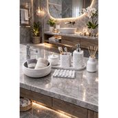 lufen deco Mermer Desenli Beton 7'li Banyo Wc seti Sıvı Katı Sunum Tepsisi Çeyiz Nişan Dekoratif Aksesuarlar
