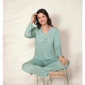 Lukitus Desenli Bambu Pamuk Kadın Pijama Takımı
