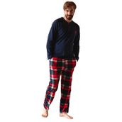 Lukitus Ekose Desen Uzun Kol Pamuk Erkek Pijama Takımı (Lacivert, L)