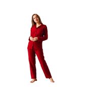 Lukitus Kadın Gömlek Yaka Polar Pijama Takımı (Kırmızı, S)