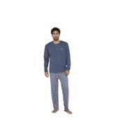 Lukitus Uzun Kol Düğmeli Pamuklu Erkek Pijama Takımı (Gri, 2XL)