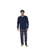 Lukitus Uzun Kol Düğmeli Pamuklu Erkek Pijama Takımı (Lacivert, M)