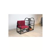 Lumis Garden Oturaklı Ayakkabılık, Metal Raflı Ayakkabılık, Bordo Puflu Ayakkabılık
