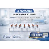 Luord-Store 3 Numara Hacamat Kupası 10 Adet Vakumlu Kupa Bardak Dayanıklı Plastik Manuel Hacamat Kabı