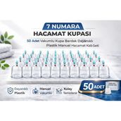 Luord-Store 7 Numara Hacamat Kupası 50 Adet Vakumlu Kupa Bardak Dayanıklı Plastik Manuel Hacamat Kabı Seti