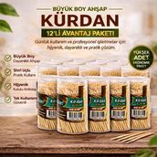Luord-Store Kürdan Büyük Boy Ahşap Kürdan Hijyenik Paket Tek Kullanımlık Dayanıklı Kürdan Seti 12 Adet