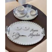 Lustre İncili Söz Nişan Tepsisi krem
