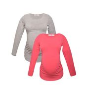 LuvmaBelly MYRA2304-2305 Gri Pembe Hamile T-Shirt Seti