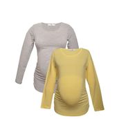LuvmaBelly MYRA2309-2304 Sarı Gri Hamile T-Shirt Seti