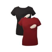 LuvmaBelly MYRA2501-2502 Siyah Bordo Emzirme Hamile T-Shirt Seti