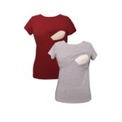 LuvmaBelly MYRA2502-2503 Bordo Gri Emzirme Hamile T-Shirt Seti