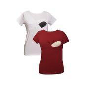 LuvmaBelly MYRA2516-2502 Bordo Beyaz Emzirme Hamile T-Shirt Seti