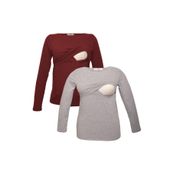 LuvmaBelly MYRA2703-2704 Bordo Gri Emzirme Hamile T-Shirt Seti