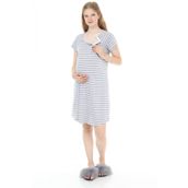LuvmaBelly MYRA9580 Gri Çizgili Yandan Çıt Çıtlı Hamile Geceliği