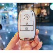 Lüx Kia Rio Uyumlu Ceed Soul Sportage Sorento Picanto 3 Buton Sustasız Nano Anahtar Kılıfı Beyaz Gold Renk