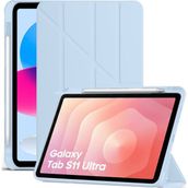 M.TK Moveteck Samsung Galaxy Tab S11 Ultra 14.6 Inç Tablet Kılıfı Uyku Modlu Kalem Bölmeli Standlı Tri Folding Kapak SM-X930 X936B - Mavi