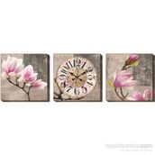 M3Decorium Pembe Lale Kanvas Tablo Duvar Saati