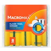 Macromax Tırnak Koruyuculu Bulaşık Süngeri 8'li Paket, Ergonomik Yeşil Klasik Sünger