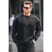 Madmext 6048 Siyah Bisiklet Yaka Oversize Şardonlu Basic Erkek Sweatshirt