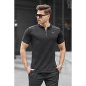 Madmext 6076 Siyah Basic Fermuarlı Polo Erkek T-shirt
