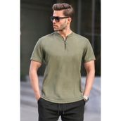 Madmext 6086 Haki Fermuar Yaka Erkek T-shirt