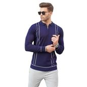 Madmext 6823 Lacivert Fermuarlı Polo Yaka Triko Erkek Kazak