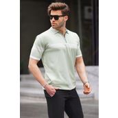 Madmext 6879 Çağla Yeşili Fermuar Detaylı Polo Yaka Erkek T-shirt