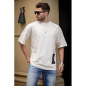Madmext 7004 Ekru Desenli Oversize Erkek T-shirt